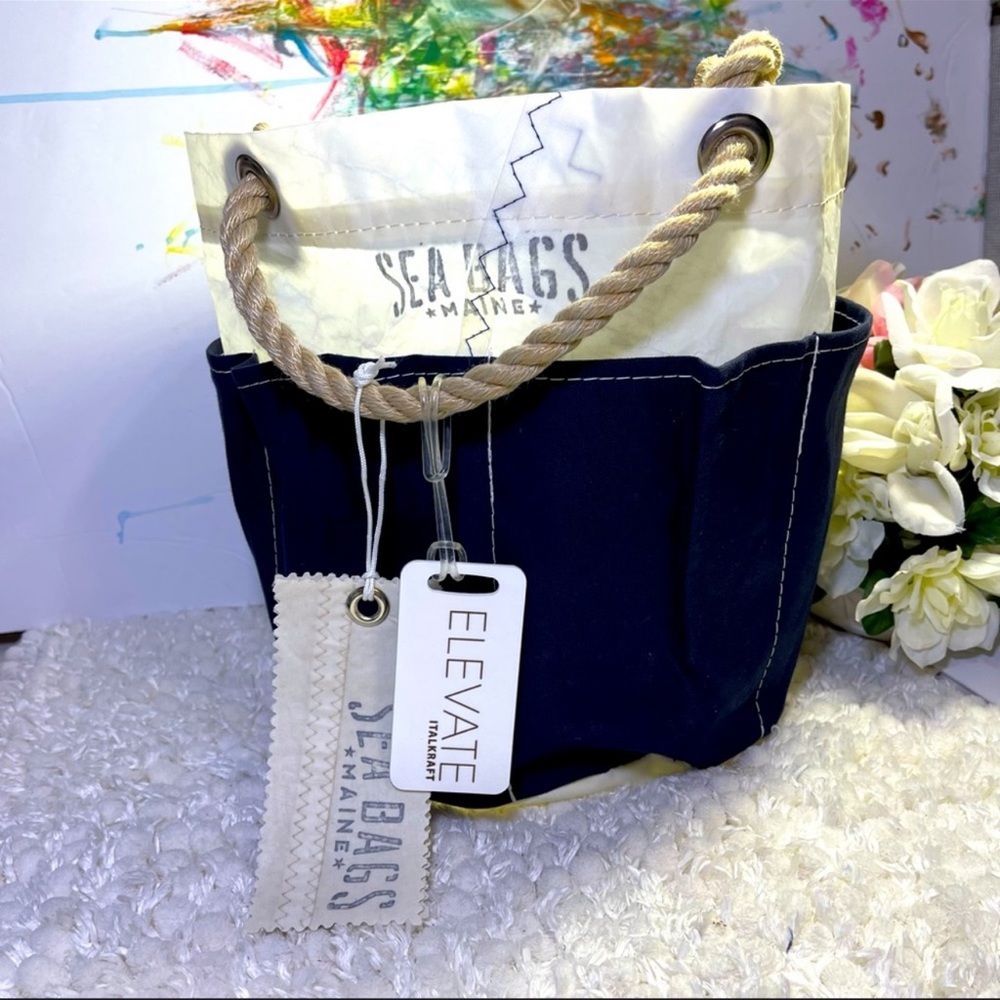 Sea Bags Navy and White Rope-Handle Canvas Tote - Picture 15 of 15
